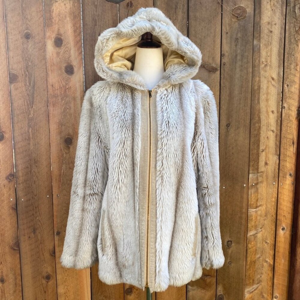 Vintage 1970s Light Brown Faux Fur Coat size Small